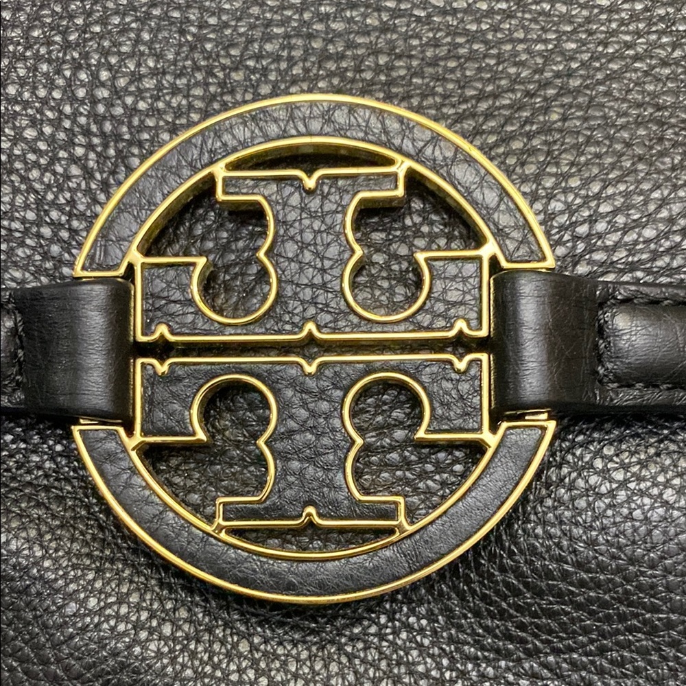 Tory Burch Black Leather Tote with Gold Accents - Picture 2 of 3